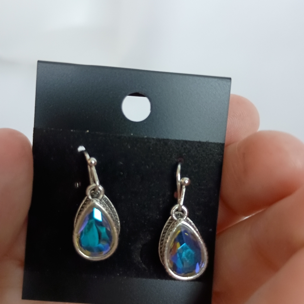 2/30$ Or 3/$35 Elegant Silver and Blue Teardrop Earrings (#0277)‎